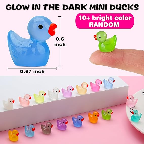240pcs Luminous Mini Resin Ducks, Tiny Duck Bulk Glow in The Dark Small Plastic Miniature Ducks Figures for Dollhouse Decor Micro Garden Home Landscape Aquarium Craft Gifts Party Favors Toys nirvanaguru