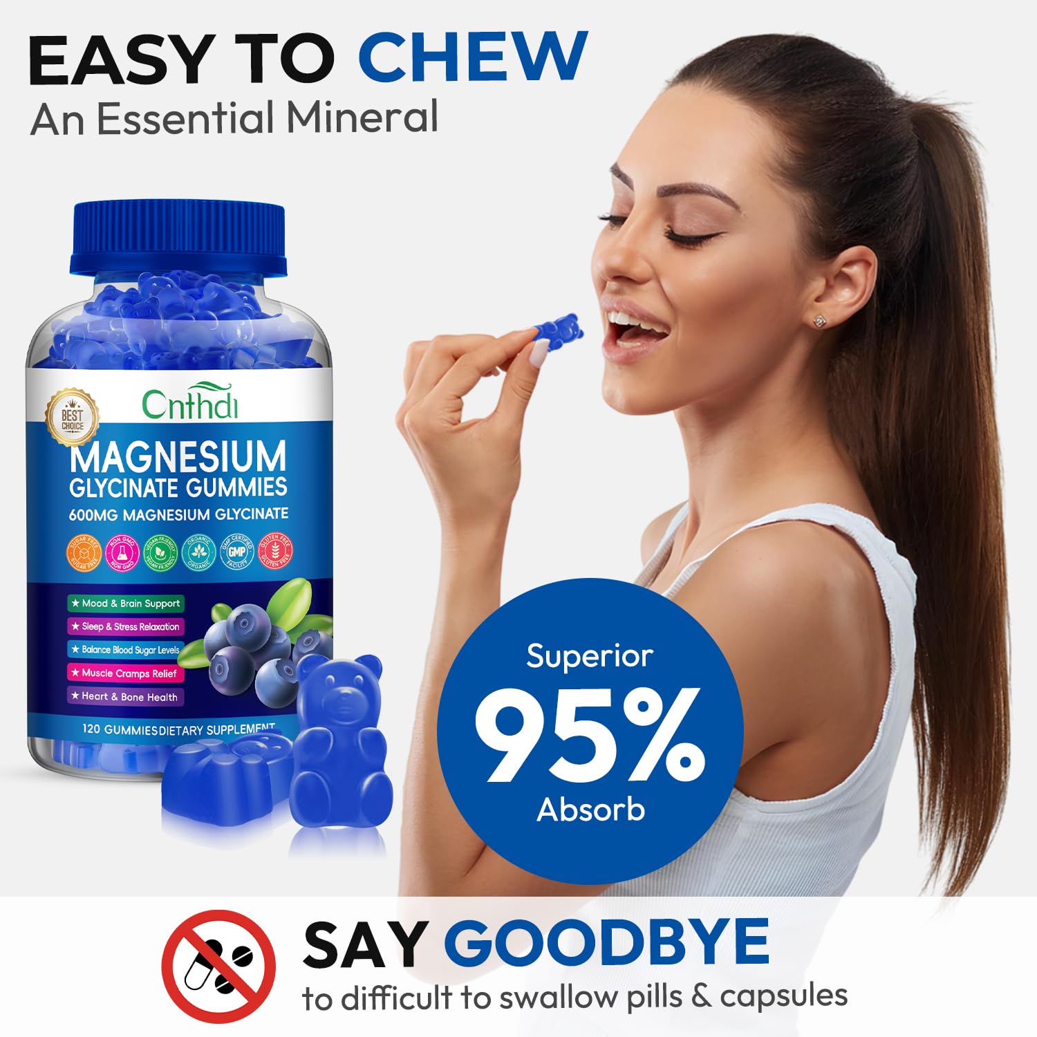 Magnesium Glycinate Gummies 600mg, High Absorption Magnesium Gummies with L-Threonate, Calcium, Vitamin B6, D3, Sugar Free Chews for Adults & Kids Relaxation, Stress Relief, Night Rest Nirvana Guru