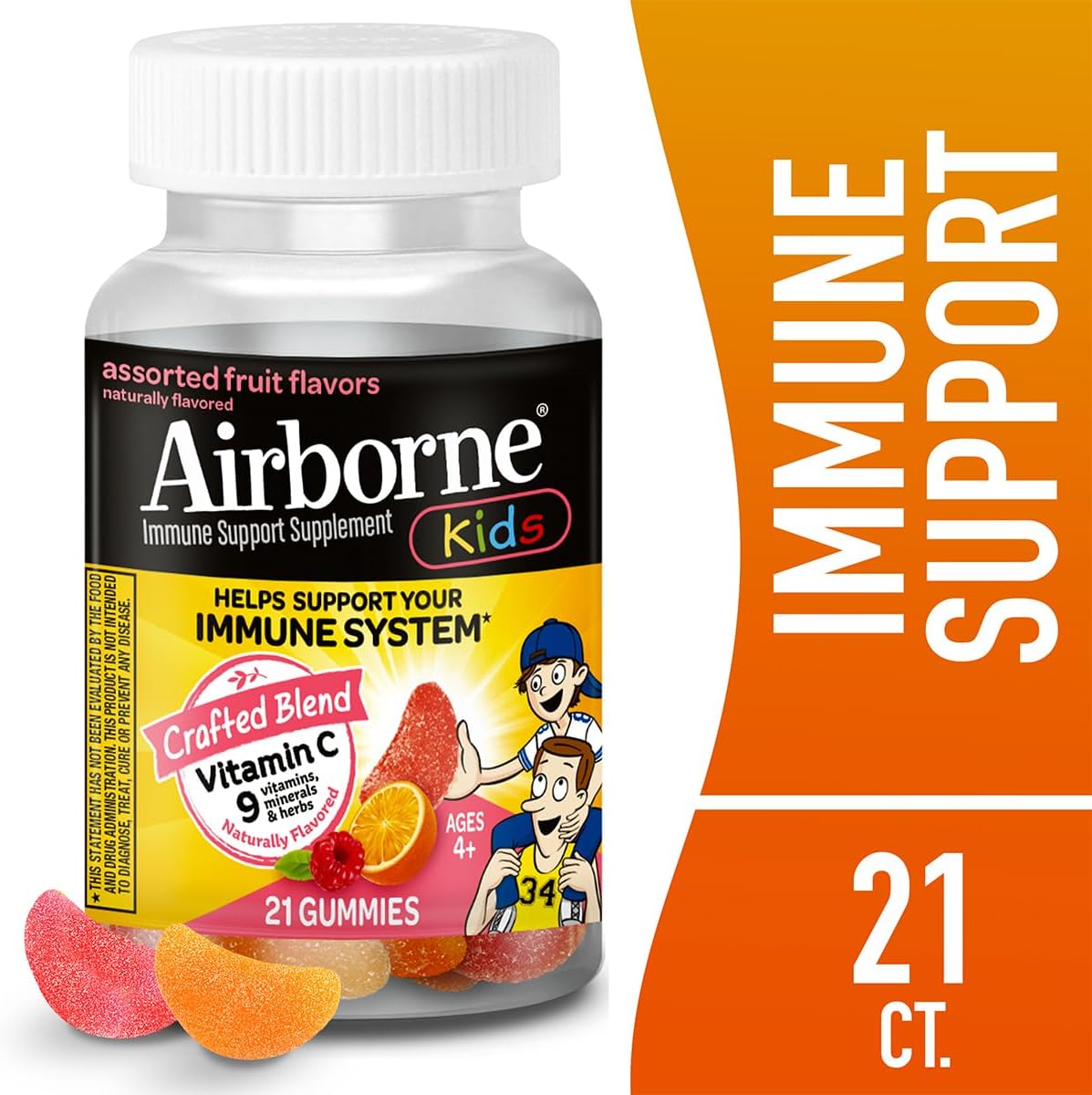 Airborne 500mg Vitamin C + Zinc Immune Support Supplement Gummies for Kids, Assorted Fruit Flavor, Gluten Free Crafted Blend with Powerful Antioxidants Vitamins C & E, 21 Gummies (4 Pack) Nirvana Guru