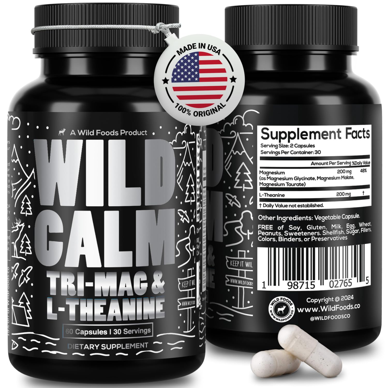 Wild Foods Magnesium Complex Supplement with 7X Forms, 90 Capsules | High Absorption, Full Spectrum, Easy Digestion | 500mg Glycinate, Bisglycinate, Malate, Orotate, Citrate, Taurate Nirvana Guru