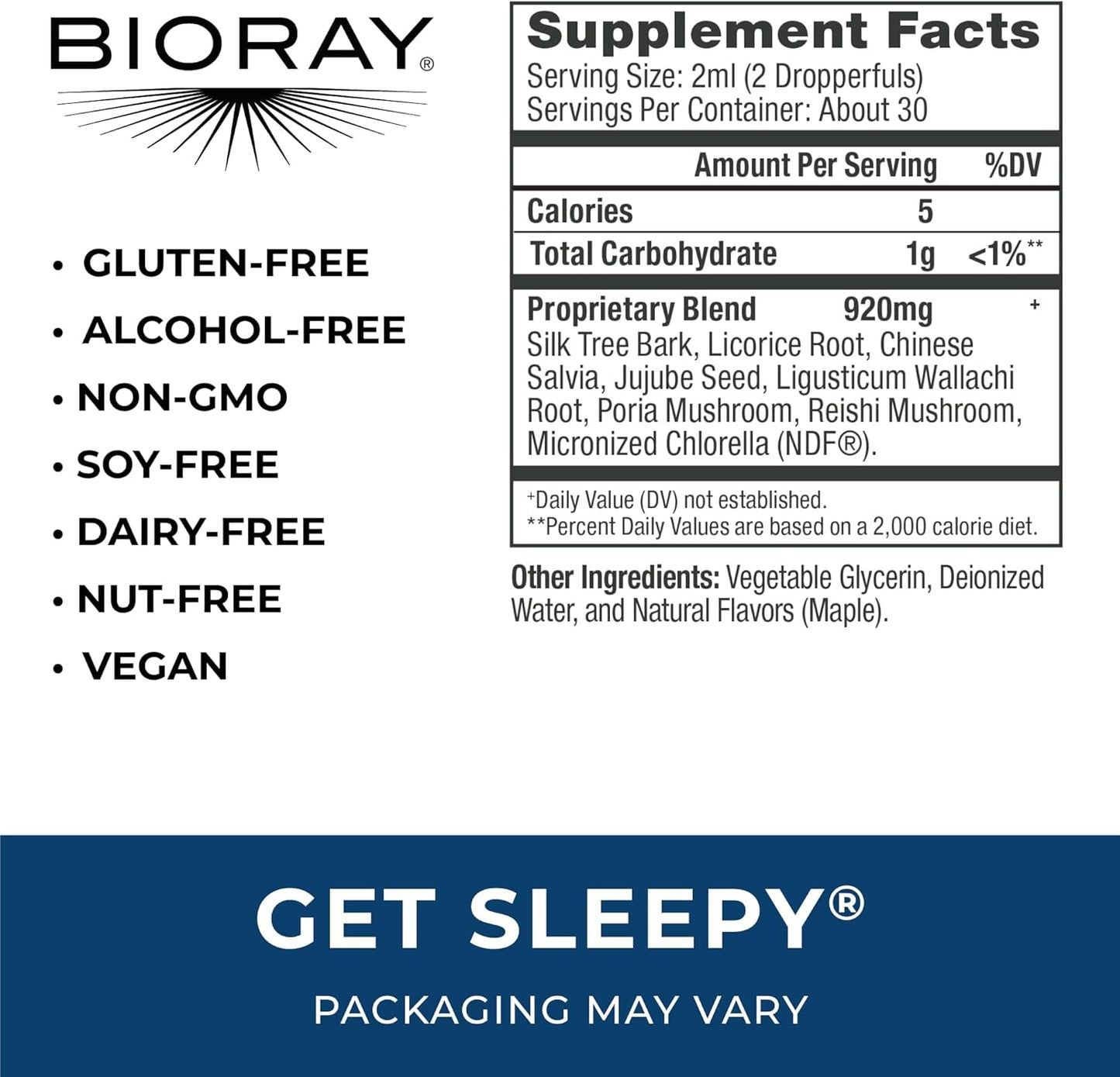 BIORAY Daily Get Sleepy - 2 fl oz - Relaxation & Rest Support - with Medicinal Mushrooms & Micronized Chlorella - Non-GMO, Vegan, Gluten Free - Approx. 30 Servings Nirvana Guru