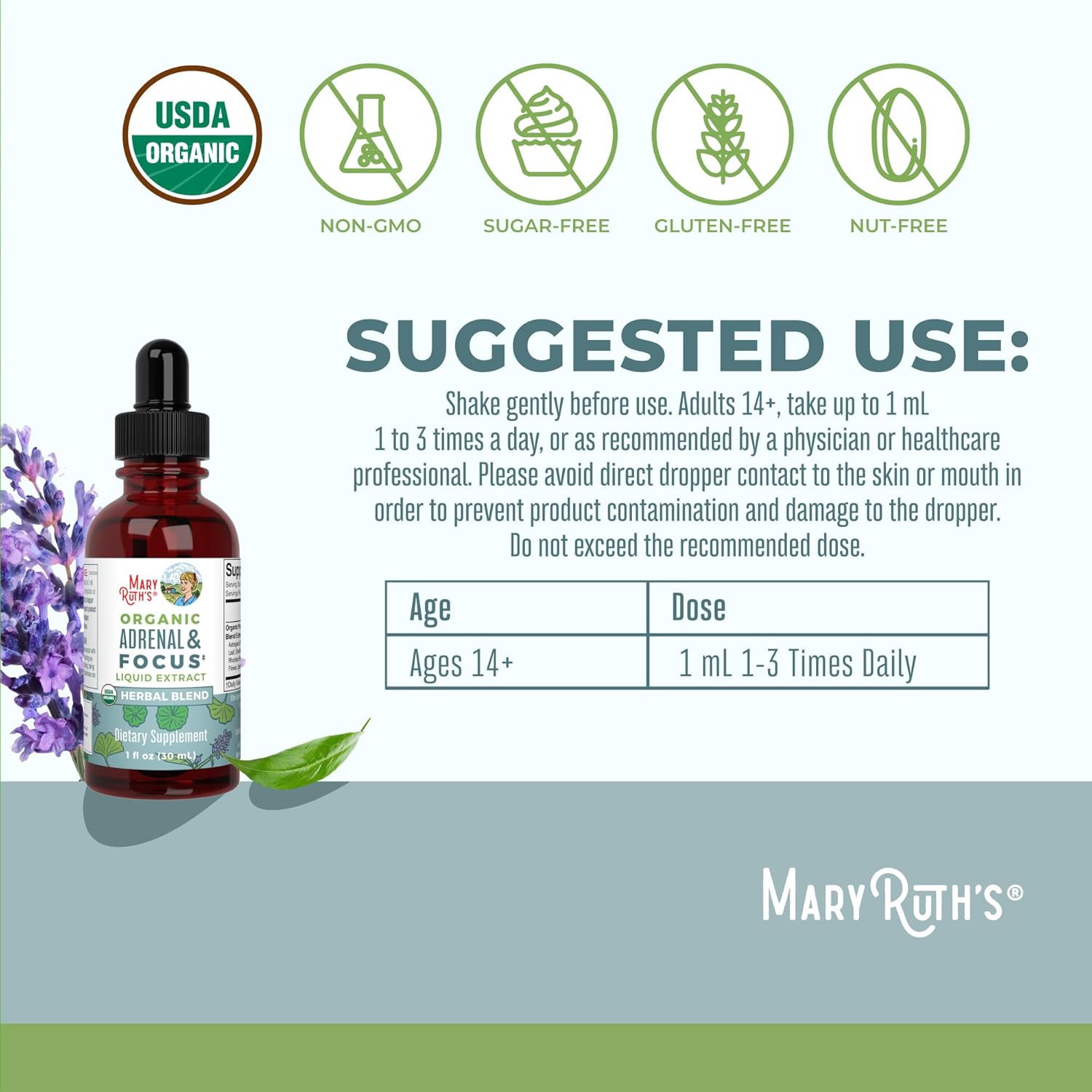 MaryRuth - USDA Organic Brain Nootropic Focus Supplement for Adults with Ginkgo Biloba & Astragalus | Focus & Adrenal Support | Brain and Memory Drops | Vegan | Non-GMO | Gluten Free | 30 Servings - Nirvana Guru