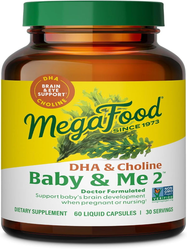 MegaFood Baby & Me 2 Prenatal Vitamins for Women, DHA & Choline Supplements, Liquid DHA and Choline for Baby's Brain and Eye Development During Pregnancy, Vegan, 60 Capsules (30 Servings) Nirvana Guru