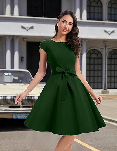 Dressystar Women's Vintage Cap Sleeve A Line Cocktail Party Dress 1950s Retro Rockabilly Prom Swing Dresses nirvanaguru