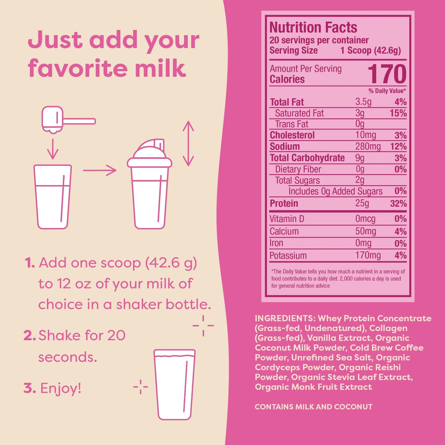 FlavCity Grass Fed Whey Protein Powder - Vanilla Smoothie - 25g Protein & 10g Collagen - Made with Real Vanilla Bean & Organic Coconut Milk - Gluten Free & No Added Sugars (20 Servings)