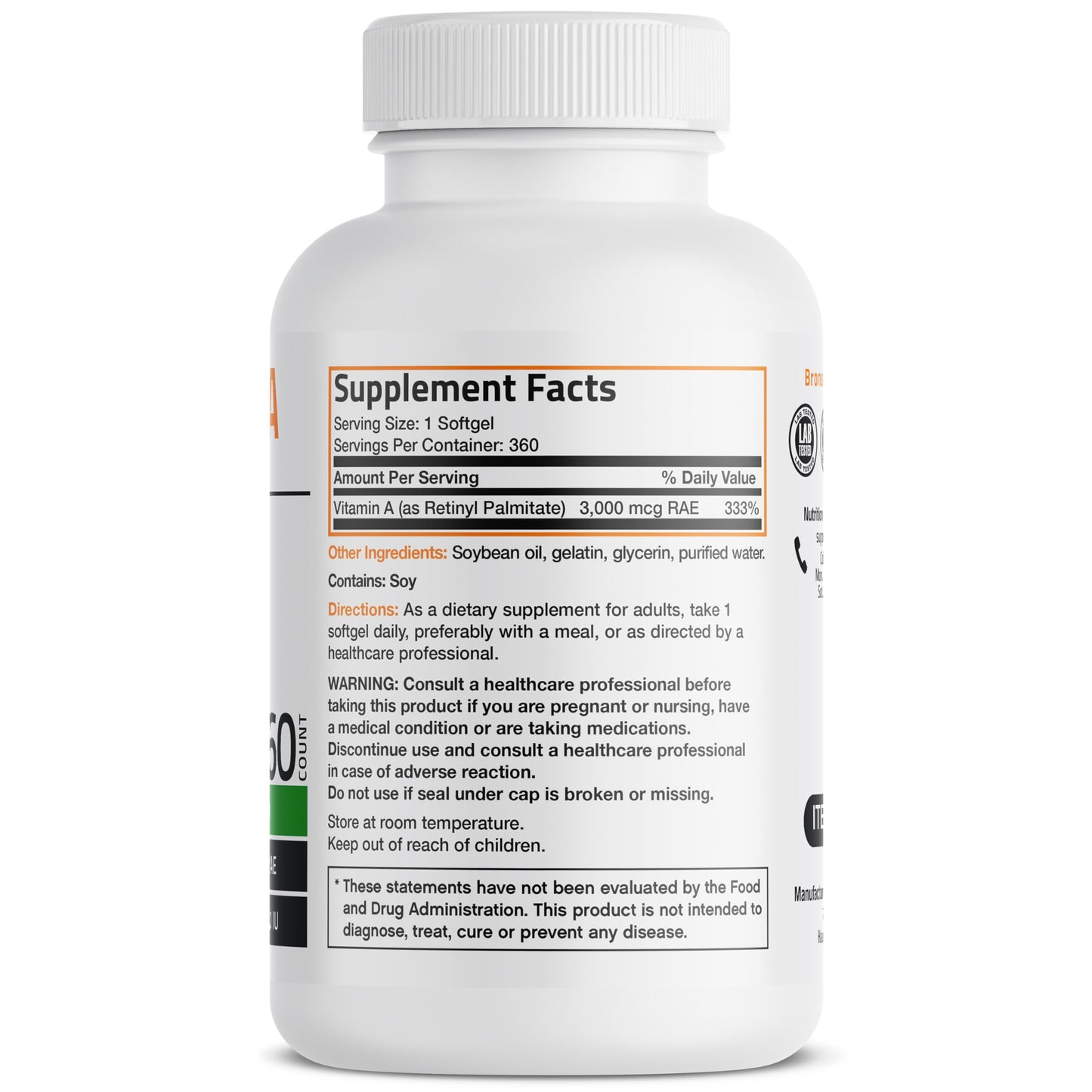 Bronson Vitamin A 10,000 IU Premium Non-GMO Formula Supports Healthy Vision & Immune System and Healthy Growth & Reproduction, 250 Softgels Nirvana Guru
