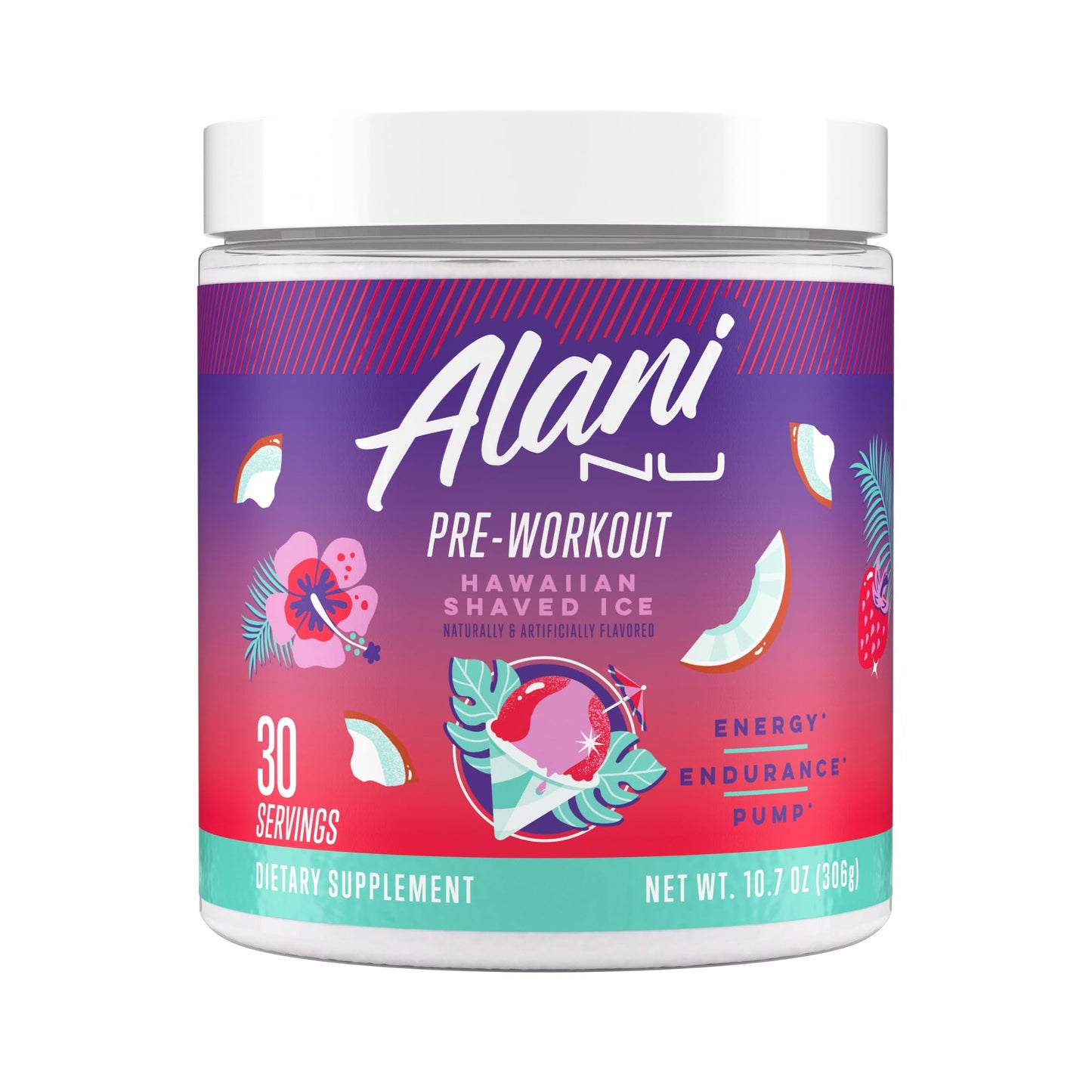 Alani Nu Pre Workout Powder Hawaiian Shaved ICE, Amino Energy Boost, Endurance Supplement, Sugar Free, 200mg Caffeine, L-Theanine, Beta-Alanine, L-Citrulline, 30 Servings Nirvana Guru