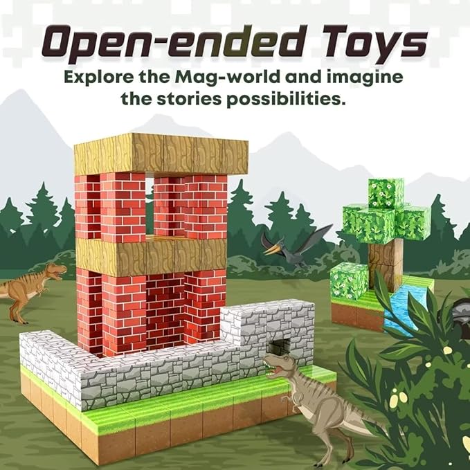 Magnetic Blocks-Build Mine Magnet World Edition, Magnetic Toys for Boys & Girls Age 3-4 4-5 6-8,STEM Montessori Sensory Toys for Toddlers Gifts for 3+ Years Old,48PCS Fidget 1" Cubes Construction Toy Nirvana Guru