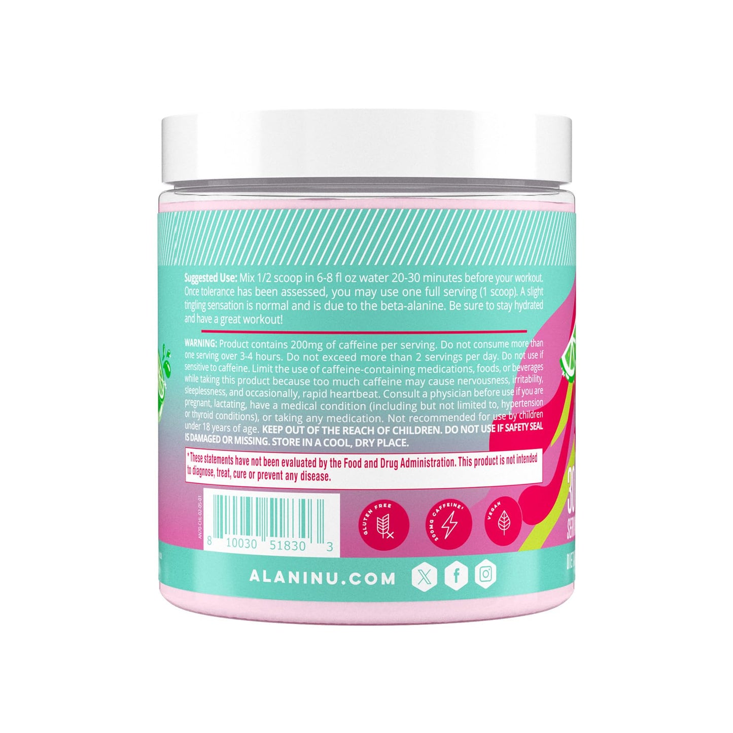 Alani Nu Pre Workout Powder Hawaiian Shaved ICE, Amino Energy Boost, Endurance Supplement, Sugar Free, 200mg Caffeine, L-Theanine, Beta-Alanine, L-Citrulline, 30 Servings Nirvana Guru
