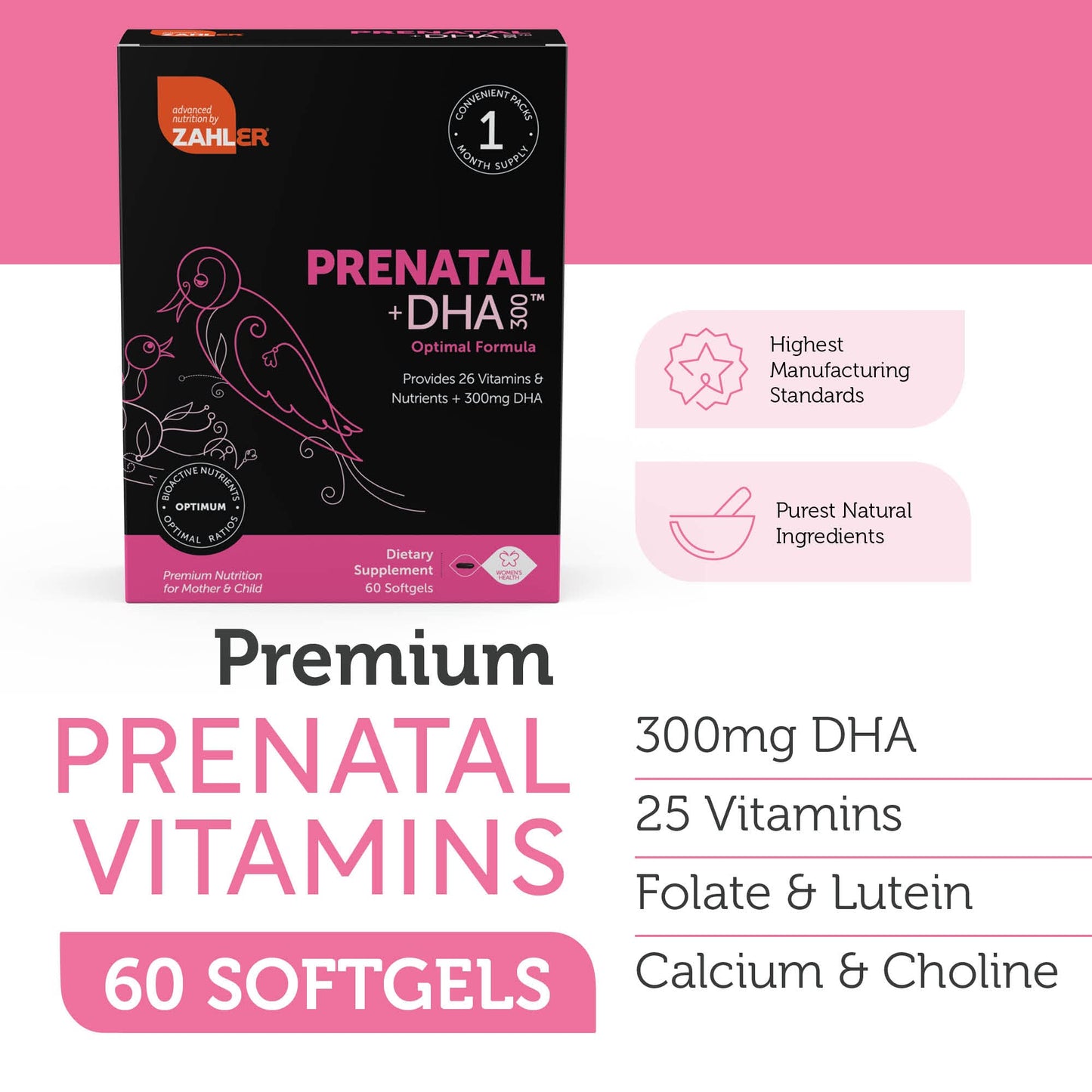 Zahler Prenatal Vitamin with DHA & Folate - DHA Supplements & Prenatal Multivitamin for Mother and Child - Kosher Prenatal DHA Prenatal Vitamins with Iron, Pre Natal Softgels 60 Count - Nirvana Guru