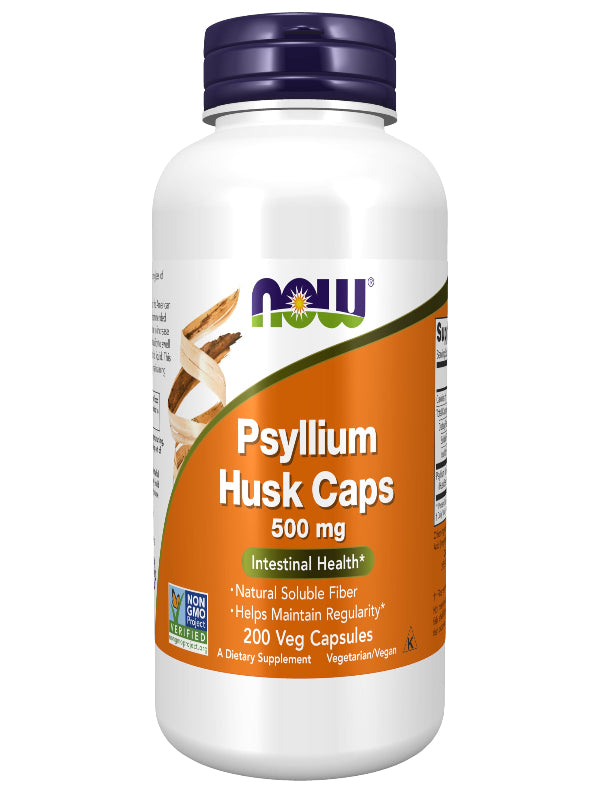 NOW Foods Supplements, Psyllium Husk Caps 500 mg, Non-GMO Project Verified, Natural Soluble Fiber, Intestinal Health*, 200 Veg Capsules - Nirvana Guru
