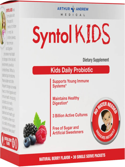 Arthur Andrew Medical, Syntol Kids, Daily Probiotic Supplement for Digestive Health and Young Immune Systems, No Sugar or Artificial Sweeteners, Berry Flavor, Vegan, 30 Sachets Nirvana Guru