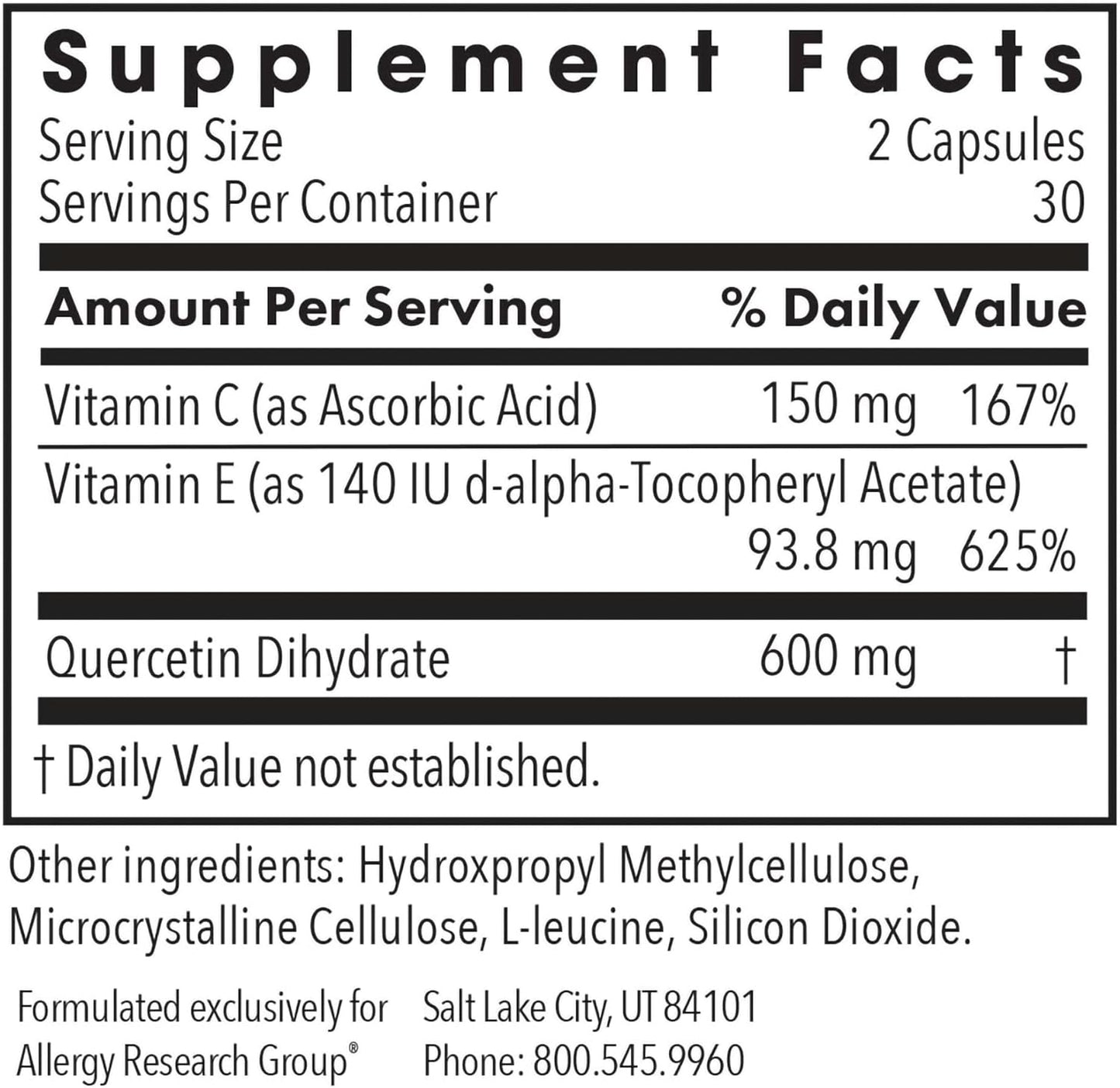 Allergy Research Group Quercetin 300 Dietary Supplement - Immune Support, Stabilized with Antioxidants, Bioflavonoid, Mast Cell, Hypoallergenic, Delayed-Release, Vegetarian Capsules - 60 Count Nirvana Guru