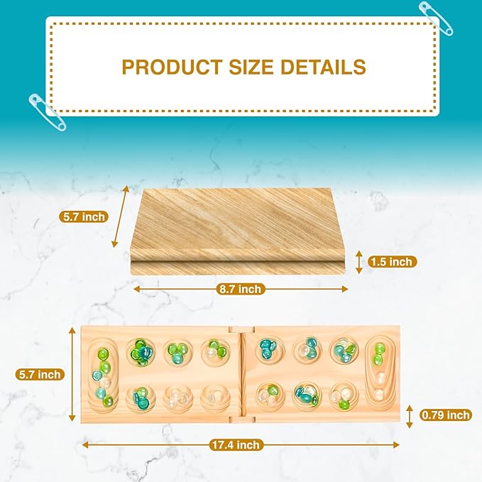 Regal Games Mancala Board Game - Fun Classic Table Game with Wooden Board for Adults & Kids - 48 Glass Mancala Beads & 2 Player Games - Ideal for Family Game Night, Travel (Ages 8+) nirvanaguru
