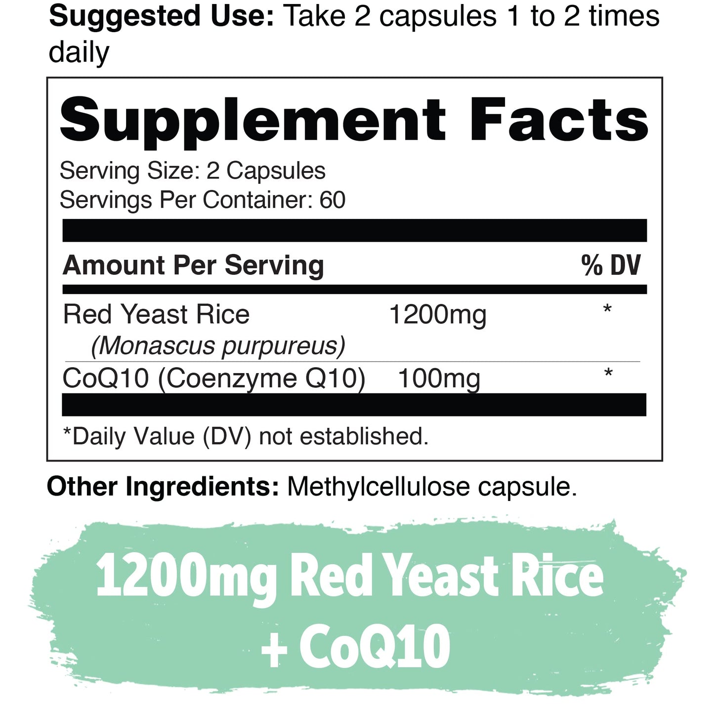 100% Natural Red Yeast Rice 1200 mg with CoQ10 100 mg, 2 in 1, Maintain Healthy Cholesterol Levels - 120 Veggie Capsules - Nirvana Guru