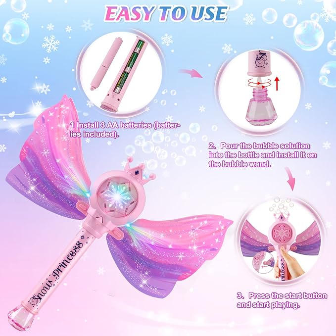 Bubble Wands for Kids Girls - LED Light & Music Bubble Machine: 3 AA Batteries & 2 Bubble Solutions, Outdoor Party Birthday Toys for Toddlers, Gift for 3 4 5 6 7 8 Year Old Girls nirvanaguru