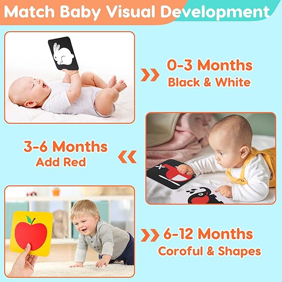 Black and White High Contrast Baby Books Flash Cards Tummy Time Mirror Toys Newborn Toys 0 6 Months Brain Development Infant Stimulating Sensory Toy 0-3 3-6 2 4 5 Months old Baby Boy Girl Shower Gifts nirvanaguru