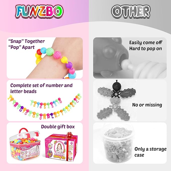 FUNZBO 520+ Snap Pop Beads - Jewelry Making Kit for Kids, Arts and Crafts for Kids Ages 4-8, Toys for 3 4 5 6 Years Old Girls Birthday Gifts Ideas, Bracelet Necklace Ring Snap Set for Little Girls nirvanaguru