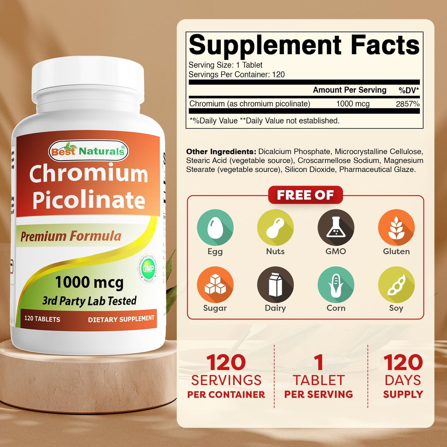 Best Naturals Chromium Picolinate 1000 mcg 120 Tablets Nirvana Guru
