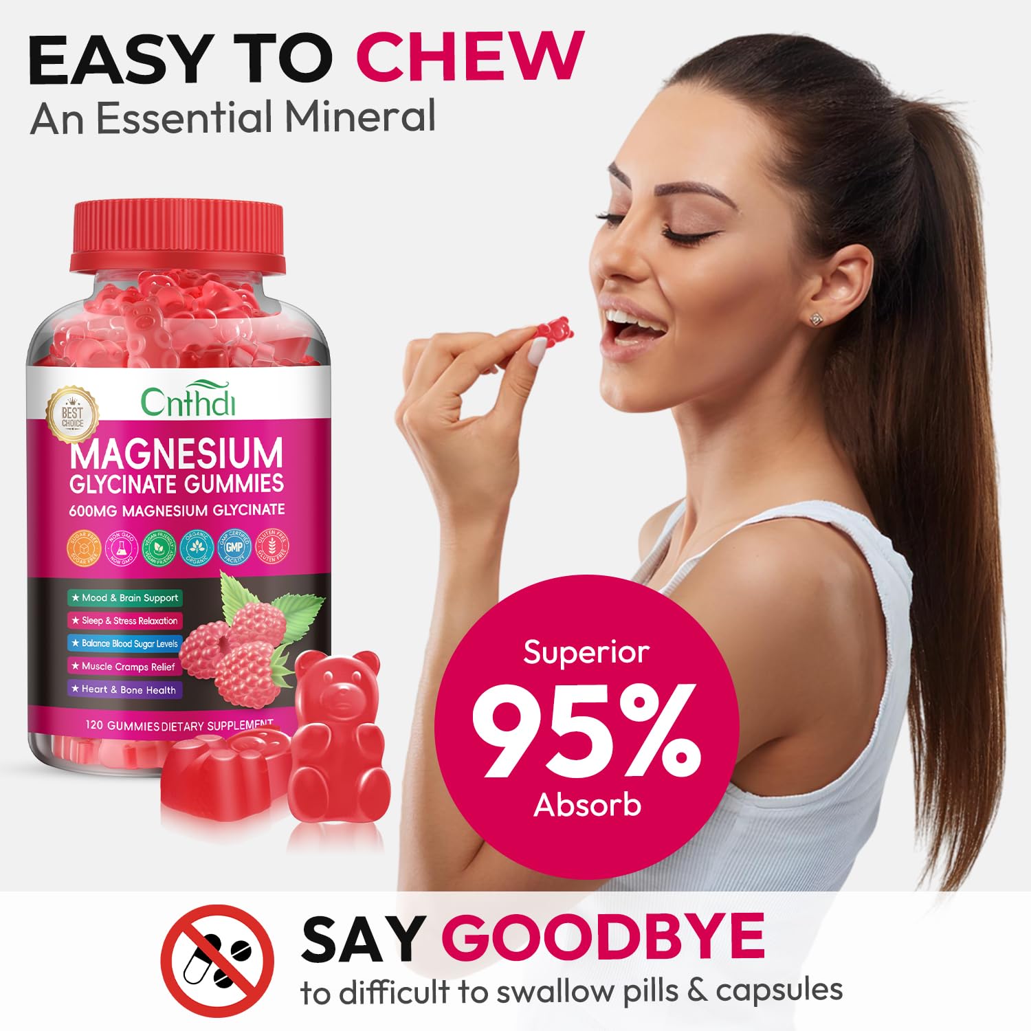 Magnesium Glycinate Gummies 600mg, High Absorption Magnesium Gummies with L-Threonate, Calcium, Vitamin B6, D3, Sugar Free Chews for Adults & Kids Relaxation, Stress Relief, Night Rest Nirvana Guru