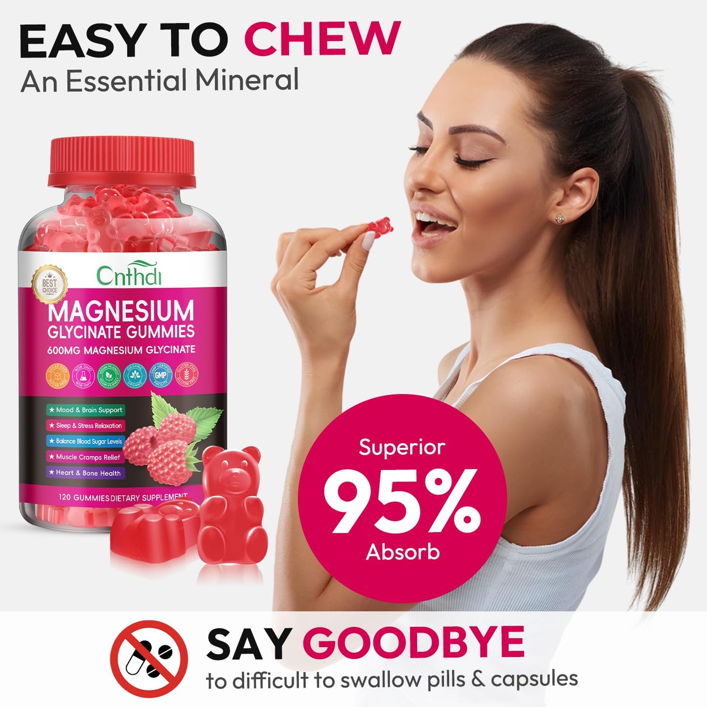 Magnesium Glycinate Gummies 600mg, High Absorption Magnesium Gummies with L-Threonate, Calcium, Vitamin B6, D3, Sugar Free Chews for Adults & Kids Relaxation, Stress Relief, Night Rest Nirvana Guru