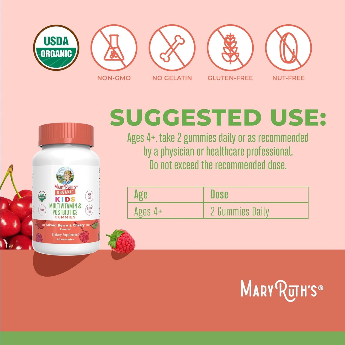 MaryRuth Organics Kids Vitamins | USDA Organic | Multivitamin Gummies + Postbiotics for Ages 4+ | Lactobacillus Rhamnosus | Vegan | Non-GMO | 60 Count - Nirvana Guru