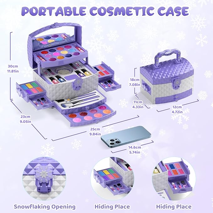 PERRYHOME Kids Makeup Set for Girl 56 Pcs Washable Real Cosmetic, Non-Toxic Frozen Toys Toddler Makeup Kit, Princess Dress up Christmas & Birthday Girl Gift for 3 4 5 6 7 8 9 10 11 12 Year Old Girls nirvanaguru