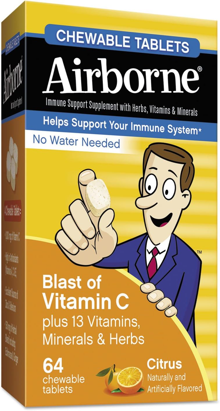 Airborne 18631 Immune Support Chewable Tablet, Citrus, 64 Count Nirvana Guru