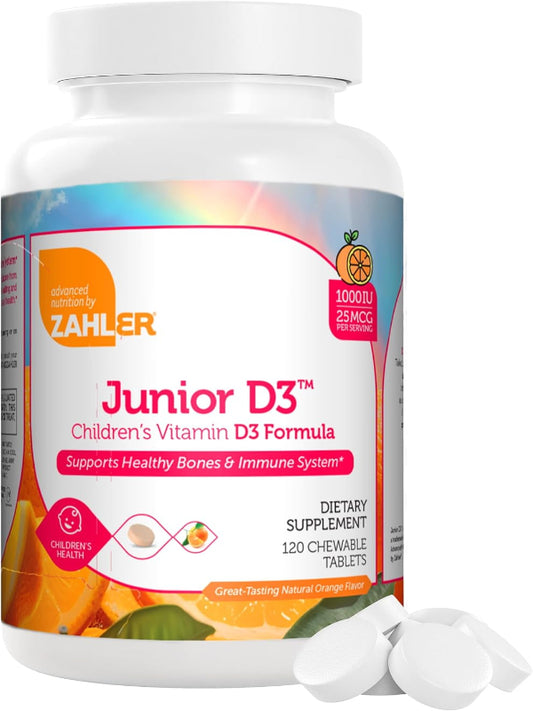 Zahler Junior D3 Vitamins 1000 IU - for Kids - Vitamin D for Kids to Support Bone, Teeth & Immune Health - Kosher Orange Flavor - 120 Count. - Nirvana Guru