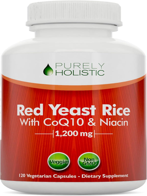 Red Yeast Rice 1200mg with CoQ10 Supplement & Flush Free Niacin 120 Extra Strength Vegetarian Capsules – Advanced Healthy Heart Formula - Non-Irradiated, Citrinin Free - Nirvana Guru