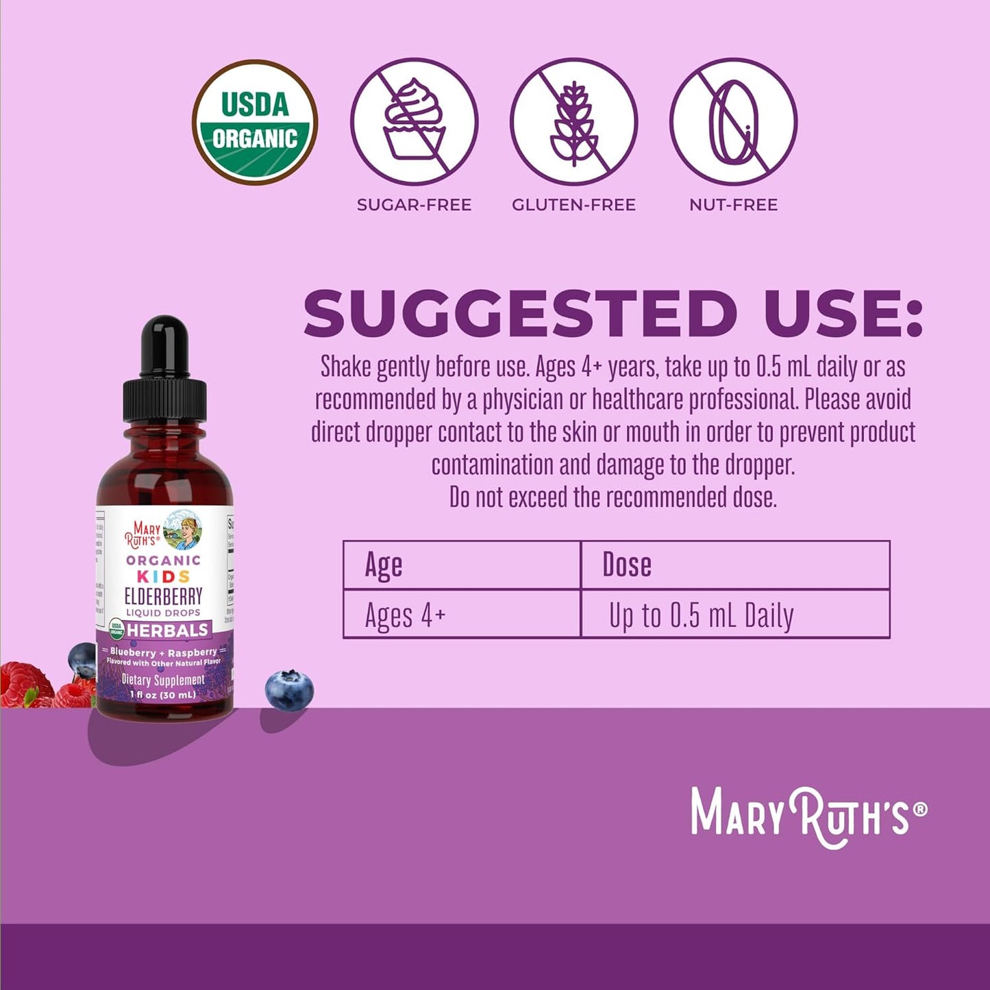 MaryRuth Organics USDA Organic Elderberry Liquid Drops for Kids | Vegan Elderberry Extract Organic Glycerin | Immune Support Supplement | Overall Health | Formulated for Ages 4-13 | 1oz - Nirvana Guru