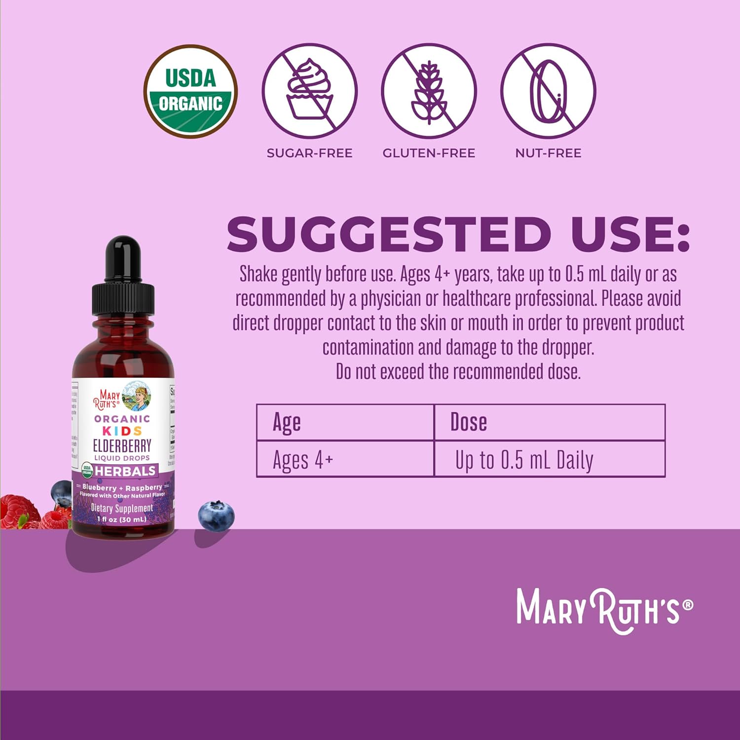 MaryRuth Organics USDA Organic Elderberry Liquid Drops for Kids | Vegan Elderberry Extract Organic Glycerin | Immune Support Supplement | Overall Health | Formulated for Ages 4-13 | 1oz - Nirvana Guru