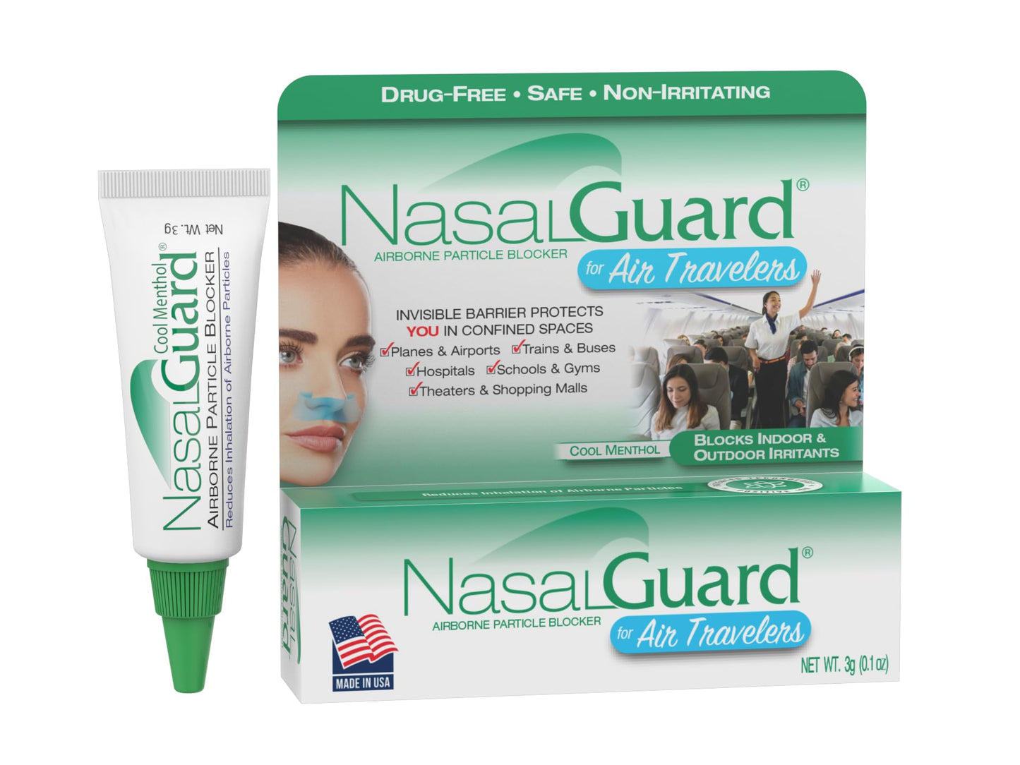 Airborne Particle Blocker Nasal Gel for Air Travelers - Drug-Free, Non-irritating, Non-drowsy, Airplane Travel Approved (Unscented) - Over 150 Applications Per Tube (0.1 oz, Pack of 1) Nirvana Guru