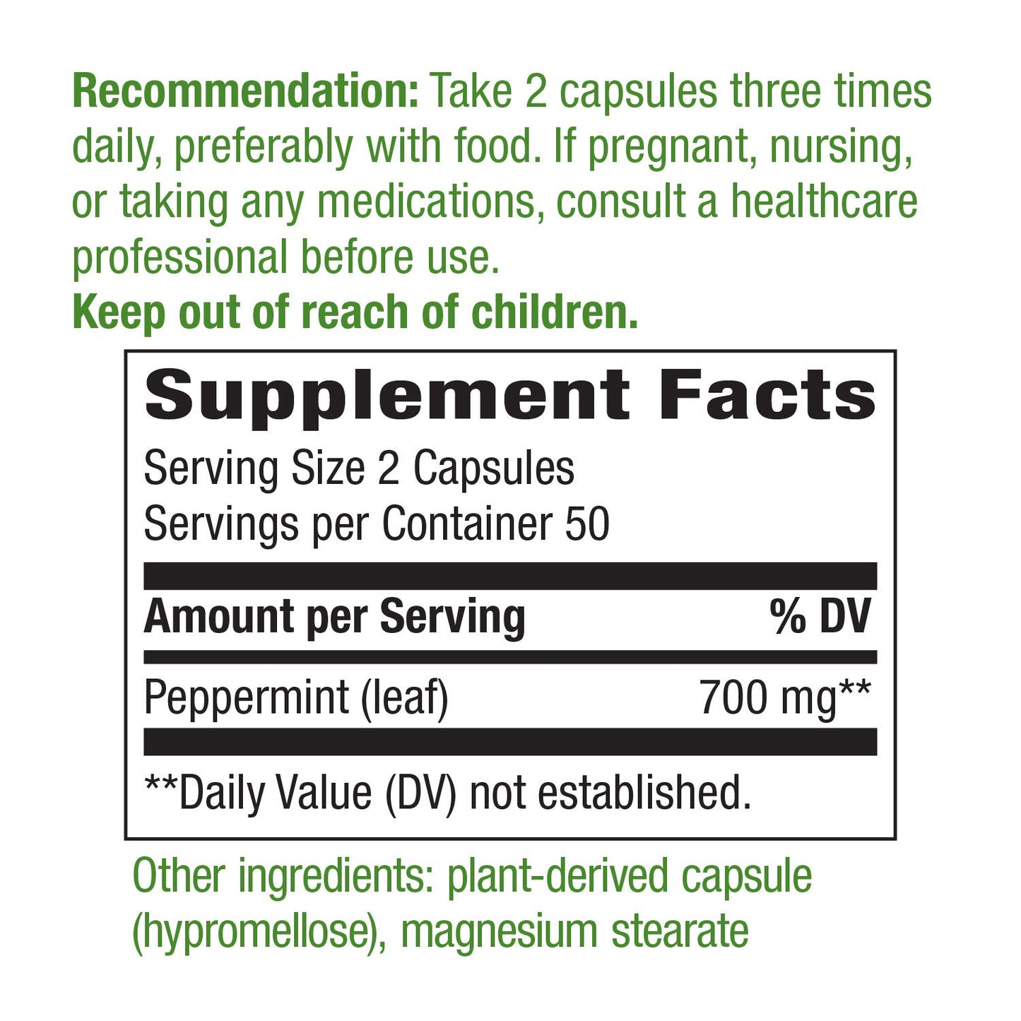 Nature's Way Peppermint Leaf, Traditionally Used to Soothe Digestion*, 700 mg per 2-Capsule Serving, Non-GMO Project Verified, 100 Vegan Capsules (Packaging May Vary) - Nirvana Guru