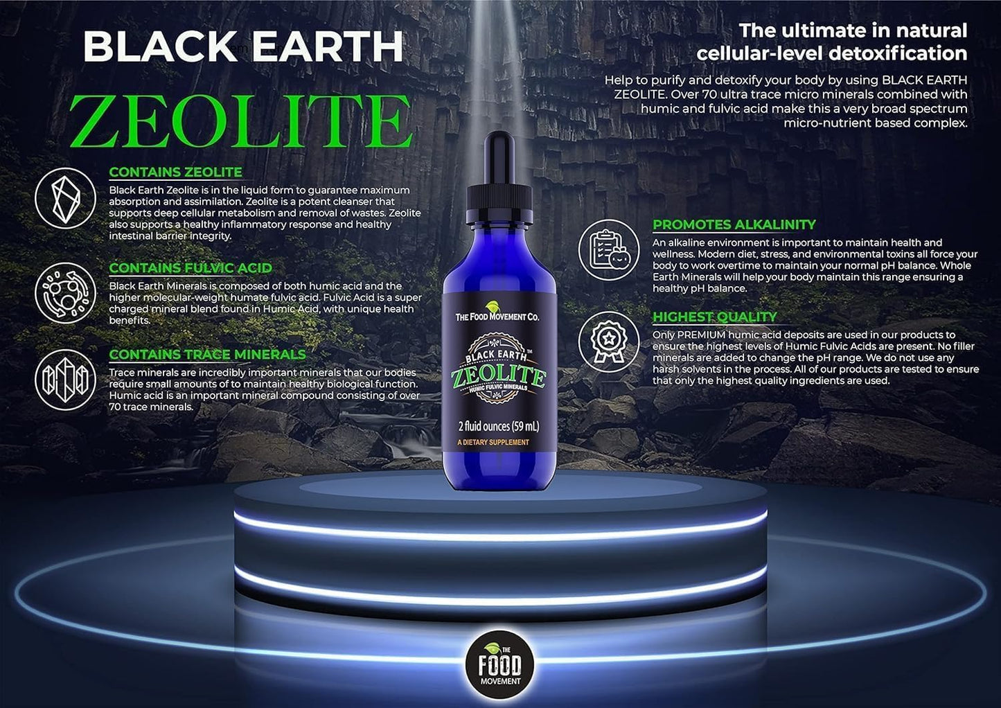 Black Earth Zeolite with Humic Fulvic Acids, Trace Minerals, for Adults and Kids Supports Gut Health, Immune Support, Digestion and Elimination and More 1oz Liquid Pump Spray Supplement Nirvana Guru