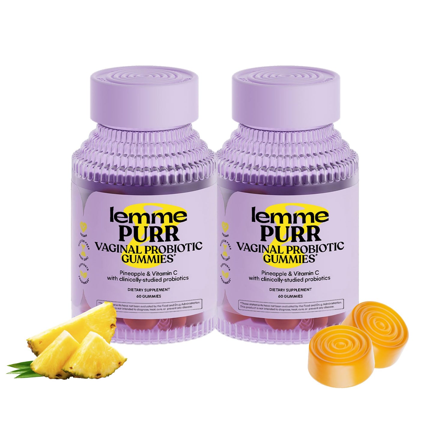 Lemme Purr Vaginal Probiotic Gummies for Women - Balanced pH, Healthy Odor, Yeast Balance & Flora Support + Vitamin C for Immune Health - Tasty Pineapple (60 Count)