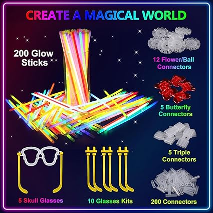 BUDI 467Pcs Glow Sticks - Halloween Party Favors Glow in the Dark Party Supplies for Kids Adults 4th of July Accessories Neon Decors Glowsticks Bulk 8 Inch & Connectors Necklace Bracelet Glasses nirvanaguru