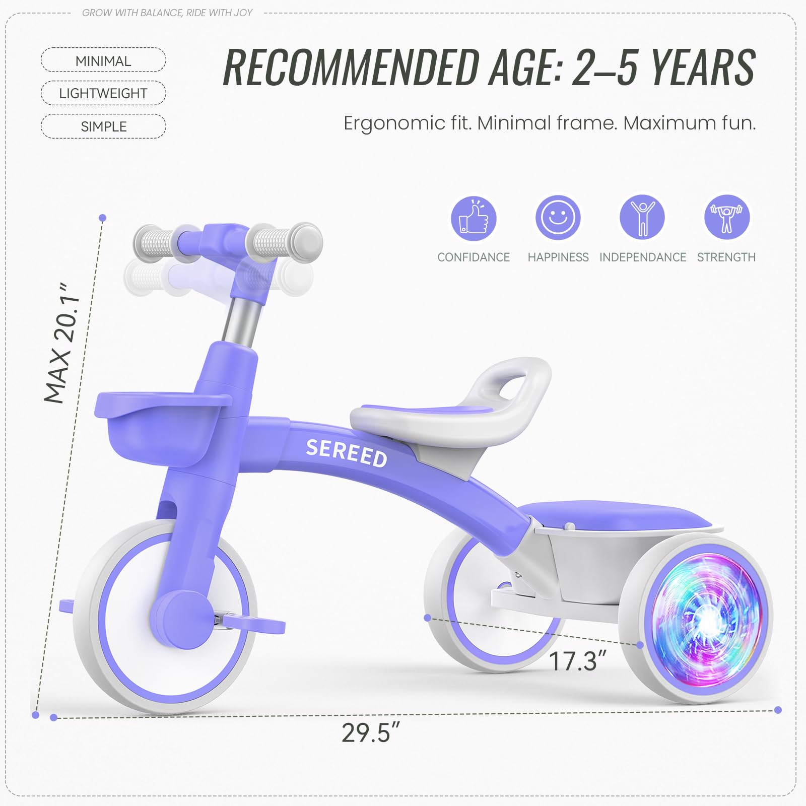 SEREED Colorful Lighting Toddler Tricycle for 2-5 Years Old Girls, Adjustable Seat&Handlebar Trike, Removable Basket, Birthday Gift Idea for Kids Ages 2+ (Pink) Nirvana Guru