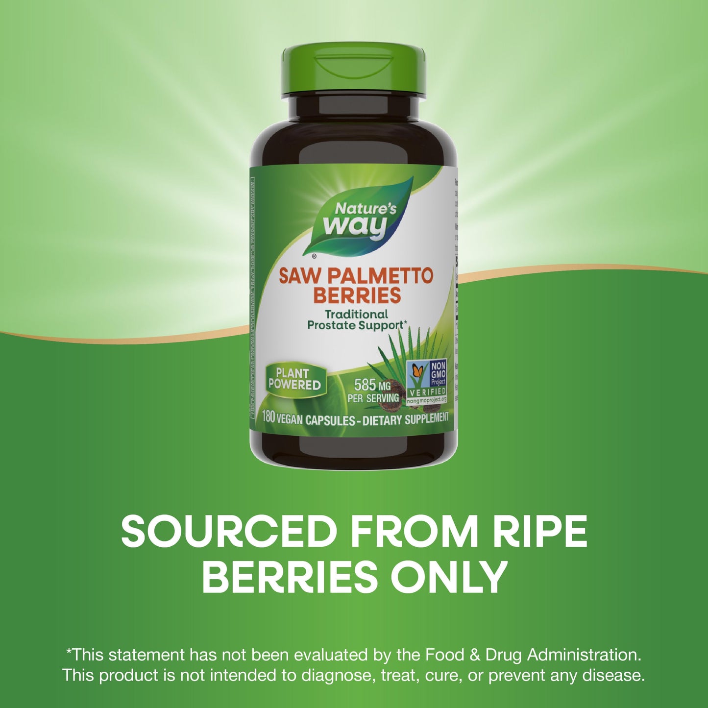 Nature's Way Saw Palmetto Berries, Traditional Prostate Support*, 585 mg per Serving, Non-GMO Project Verified, Vegan, 180 Capsules (Packaging May Vary) - Nirvana Guru