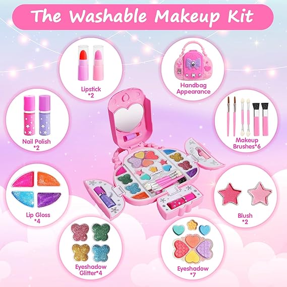 Topsolid Kids Makeup Kit With Mirror - Real Washable Makeup Set for Girls 5-8, Princess Toys Cosmetic Set, Christmas & Birthday Gifts for 3-8 Year Old Girls nirvanaguru
