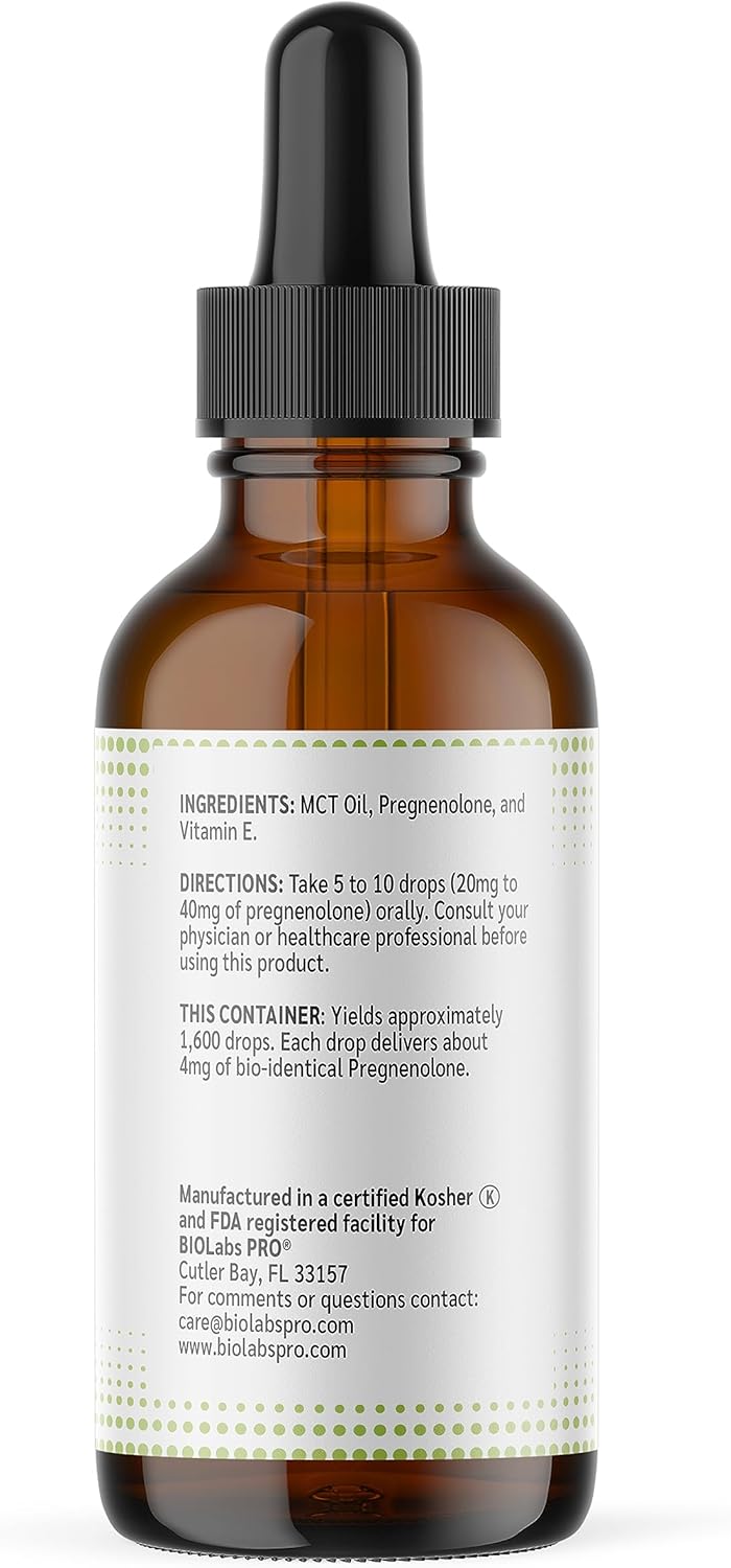 BIOLABS PRO Pregnenolone, Natural Bio-Identical Pregnenolone Oil, Supports Hormone Balance, 2oz Bottle - Six Month Supply Nirvana Guru