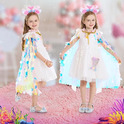 Princess Dress Up Toys Princess Dress Up Clothes Rainbow Mermaid Cape Kit 9 Pcs Gift Set for Little Girls 3-8 Years nirvanaguru