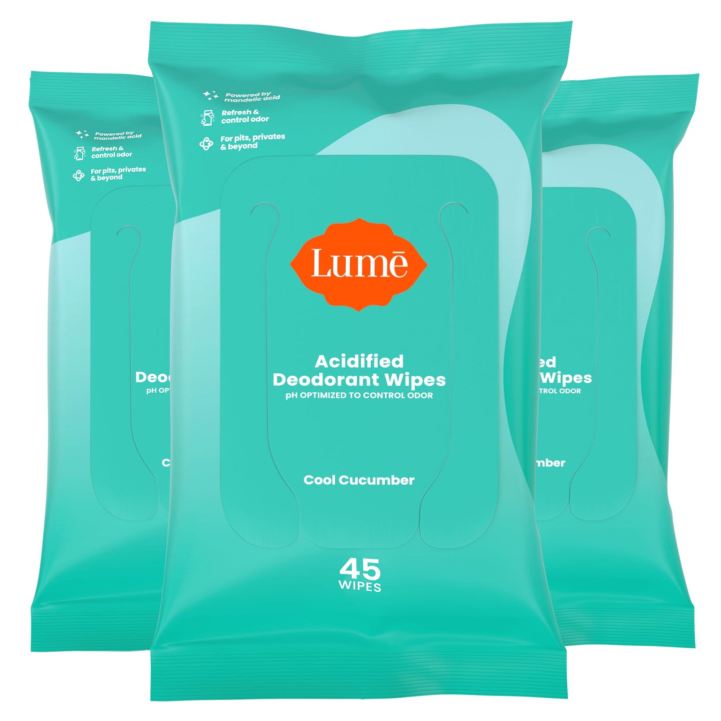Lume Acidified Deodorant Wipes - 24 Hour Odor Control - Aluminum Free, Baking Soda Free, Skin Loving - 15 Count (Pack of 3) (Cool Cucumber) Nirvana Guru