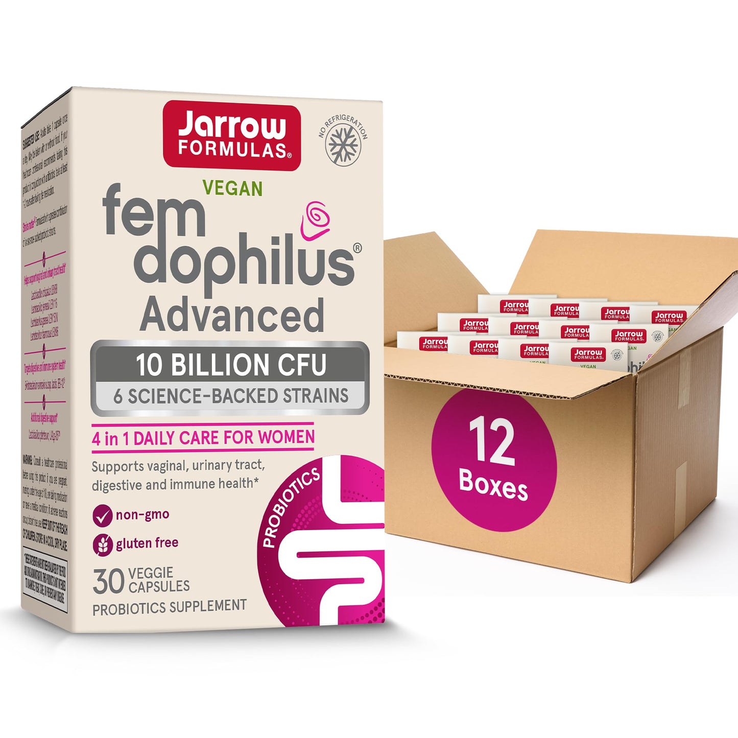 Jarrow Formulas Fem Dophilus Probiotics for Women - 10 Billion CFU, Female Vaginal Probiotics, Vaginal, Urinary Tract and Digestive Support, 30 Capsules - Nirvana Guru