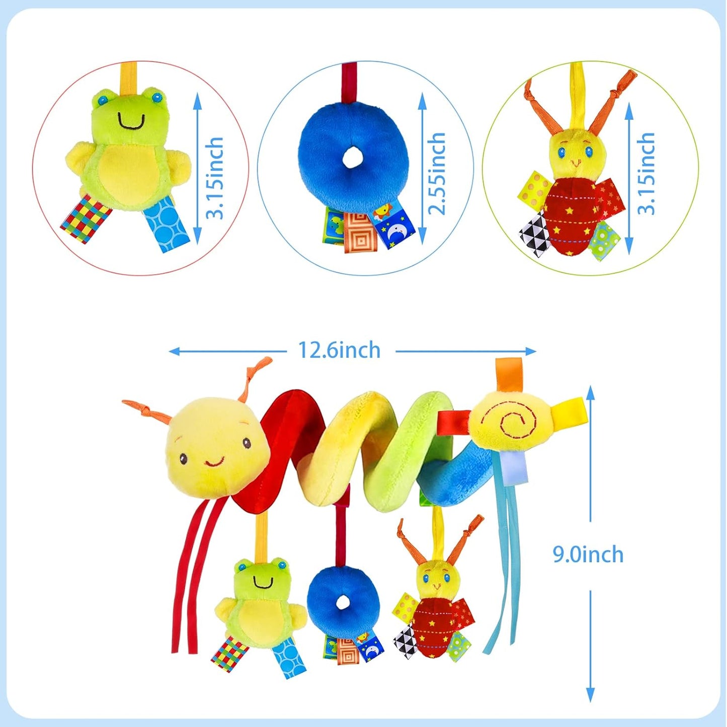 Baby Crib Hanging Rattles Toys - Infant Baby Worm Crib Bed Around Rattle Bell Cartoon Insect Spiral Hanging Toy with Ringing Bell for Infants Bed Stroller Car Seat Bar for Babies Boys and Girls nirvanaguru