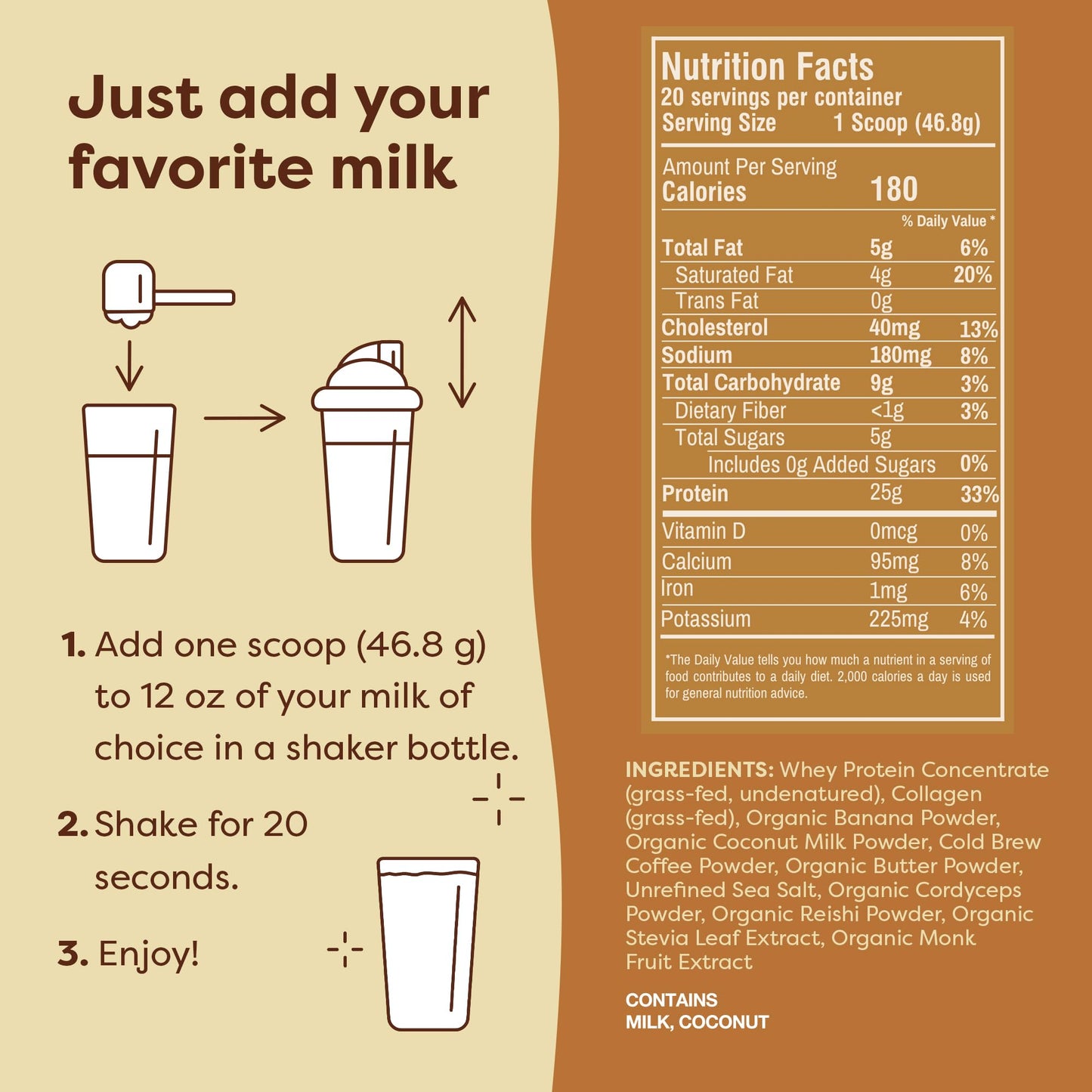 FlavCity Grass Fed Whey Protein Powder - Vanilla Smoothie - 25g Protein & 10g Collagen - Made with Real Vanilla Bean & Organic Coconut Milk - Gluten Free & No Added Sugars (20 Servings)