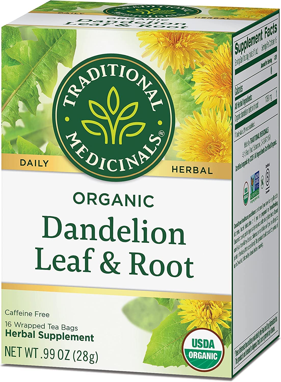 Traditional Medicinals Tea, Organic Dandelion Leaf & Root, Supports Kidney Function & Healthy Digestion, 16 Tea Bags - Nirvana Guru