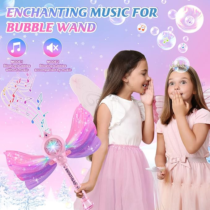 Bubble Wands for Kids Girls - LED Light & Music Bubble Machine: 3 AA Batteries & 2 Bubble Solutions, Outdoor Party Birthday Toys for Toddlers, Gift for 3 4 5 6 7 8 Year Old Girls nirvanaguru