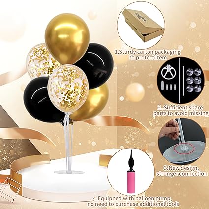 TONIFUL 4 Set Black Gold Balloon Centerpieces for Table,Balloon Stand Kit for Black Gold Party Decor 40th 50th 60th 70th Birthday Decorations Halloween Anniversary Graduation Decorations 2025 nirvanaguru