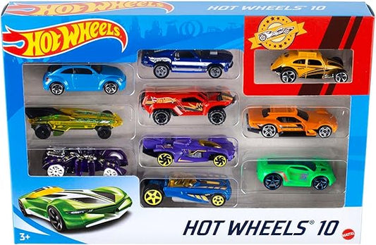 Hot Wheels Toy Cars & Trucks 10-Pack, Set of 10 1:64 Scale Vehicles, Includes Race Cars, Semi, Rescue or Construction Trucks (Styles May Vary) nirvanaguru